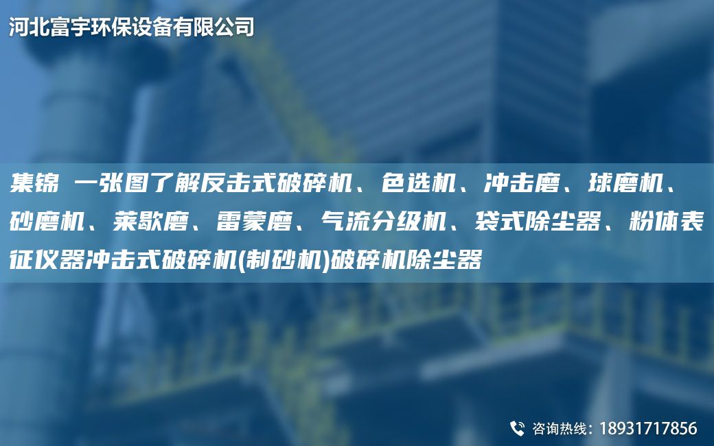 集錦│一張圖了解反擊式破碎機(jī)、色選機(jī)、沖擊磨、球磨機(jī)、砂磨機(jī)、萊歇磨、雷蒙磨、氣流分級(jí)機(jī)、袋式除塵器、粉體表征儀器沖擊式破碎機(jī)(制砂機(jī))破碎機(jī)除塵器